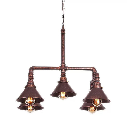 Industrial 5-Light Chandelier With Metal Shade In Black/Copper For Living Rooms