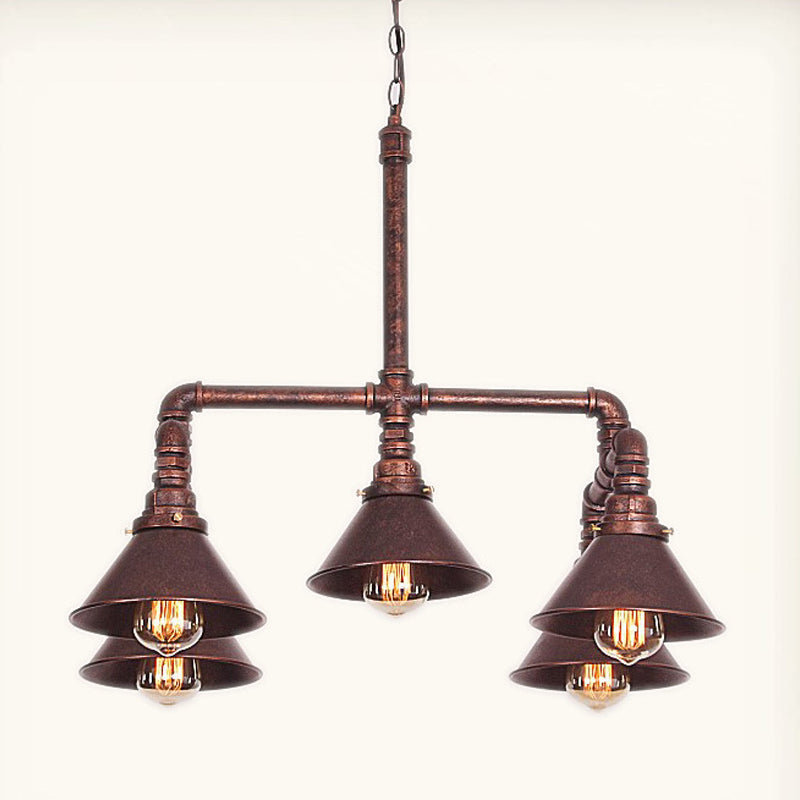 Industrial 5-Light Chandelier With Metal Shade In Black/Copper For Living Rooms