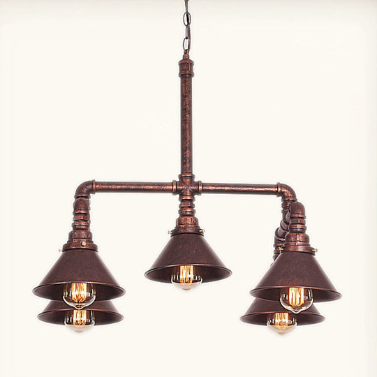 Industrial 5-Light Chandelier With Metal Shade In Black/Copper For Living Rooms