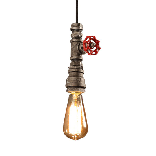 Loft Style Single-Bulb Pipe Pendant Light | Black/Silver/Bronze Metallic Hanging Lamp With Water