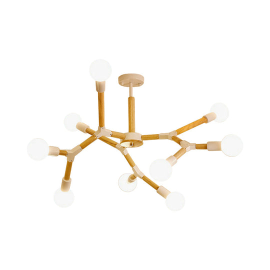 Modern Wooden Molecular Chandelier With Bare Bulbs - 3/6/9 Lights Black/White Ceiling Hang Lamp