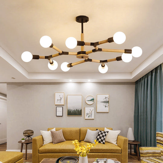 Modern Wooden Molecular Chandelier With Bare Bulbs - 3/6/9 Lights Black/White Ceiling Hang Lamp 9 /