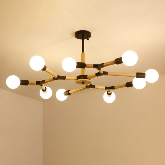 Modern Wooden Molecular Chandelier With Bare Bulbs - 3/6/9 Lights Black/White Ceiling Hang Lamp