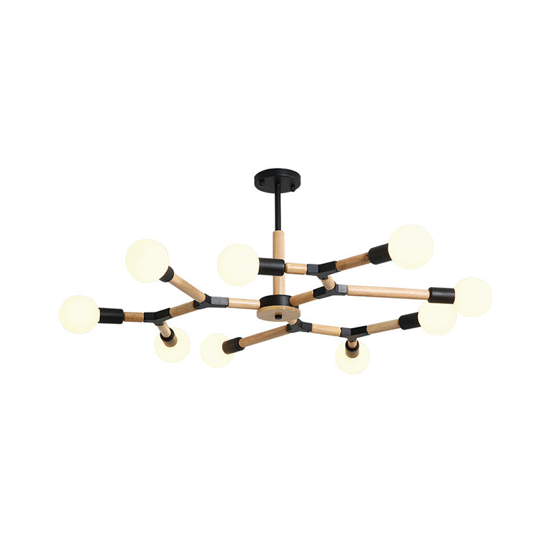 Modern Wooden Molecular Chandelier With Bare Bulbs - 3/6/9 Lights Black/White Ceiling Hang Lamp