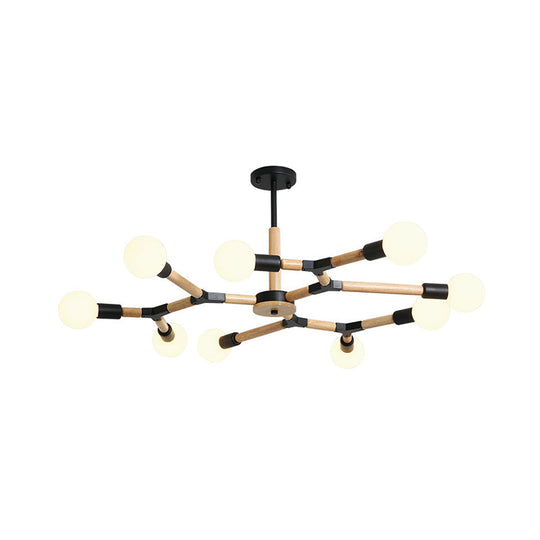 Modern Wooden Molecular Chandelier With Bare Bulbs - 3/6/9 Lights Black/White Ceiling Hang Lamp