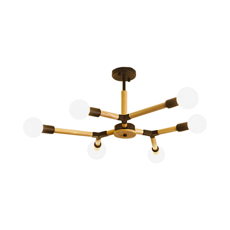 Modern Wooden Molecular Chandelier With Bare Bulbs - 3/6/9 Lights Black/White Ceiling Hang Lamp