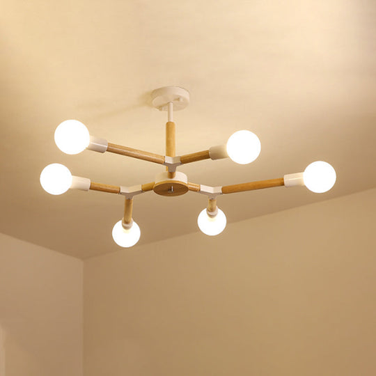 Modern Wooden Molecular Chandelier With Bare Bulbs - 3/6/9 Lights Black/White Ceiling Hang Lamp 6 /