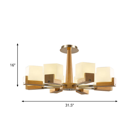 Nordic Acrylic Chandelier Pendant Lamp With Wood Chain Hang/Flushmount For Dining Room - 3/5/8 Heads