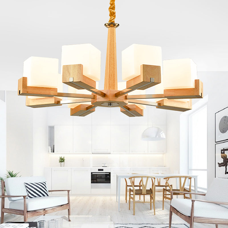 Nordic Acrylic Chandelier Pendant Lamp With Wood Chain Hang/Flushmount For Dining Room - 3/5/8 Heads