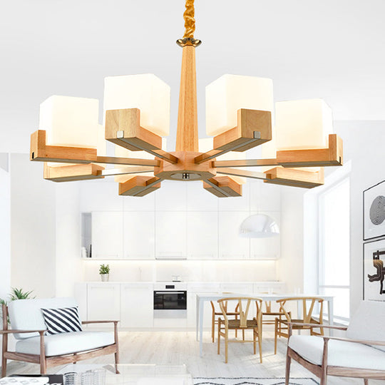 Nordic Acrylic Chandelier Pendant Lamp With Wood Chain Hang/Flushmount For Dining Room - 3/5/8 Heads