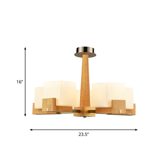 Nordic Acrylic Chandelier Pendant Lamp With Wood Chain Hang/Flushmount For Dining Room - 3/5/8 Heads