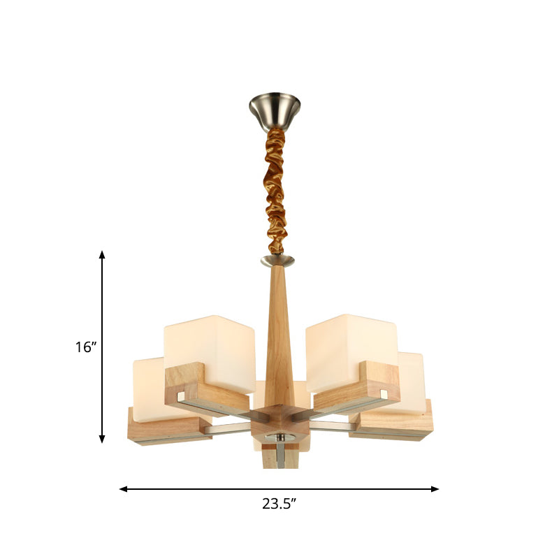 Nordic Acrylic Chandelier Pendant Lamp With Wood Chain Hang/Flushmount For Dining Room - 3/5/8 Heads