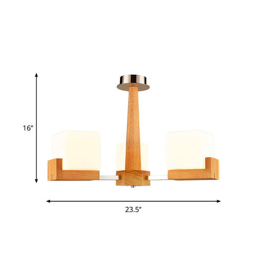 Nordic Acrylic Chandelier Pendant Lamp With Wood Chain Hang/Flushmount For Dining Room - 3/5/8 Heads