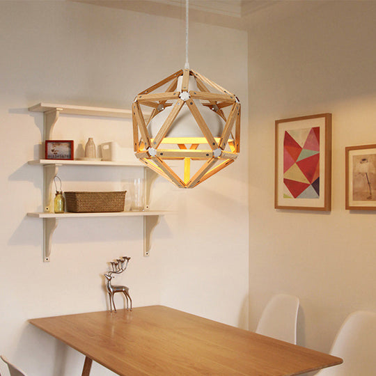 Modern Geometric Wood Bar Hanging Light: 1-Light Ceiling Pendant In Light/Dark Brown With Metal