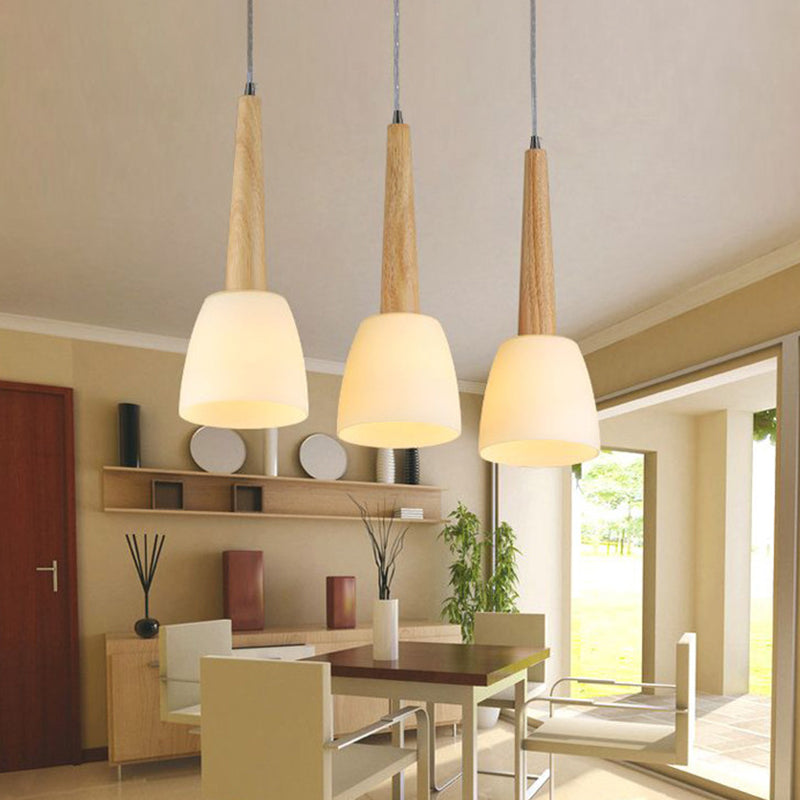 Nordic Wood Cluster Pendant Light With Glass Shade For Kitchen Dinette - Bell Milk 3 /