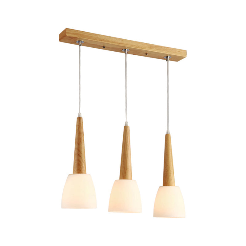 Nordic Wood Pendant Light For Kitchen Dinette With Milk Glass Shade And Handle