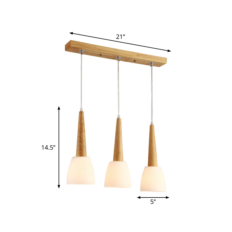 Nordic Wood Cluster Pendant Light With Glass Shade For Kitchen Dinette - Bell Milk