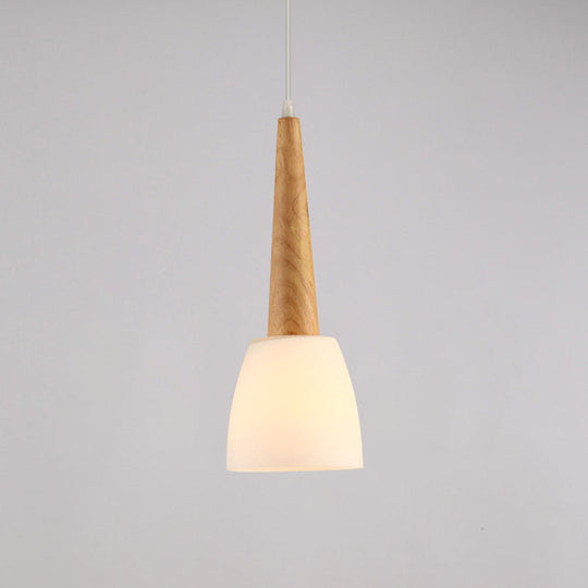 Nordic Wood Cluster Pendant Light With Glass Shade For Kitchen Dinette - Bell Milk
