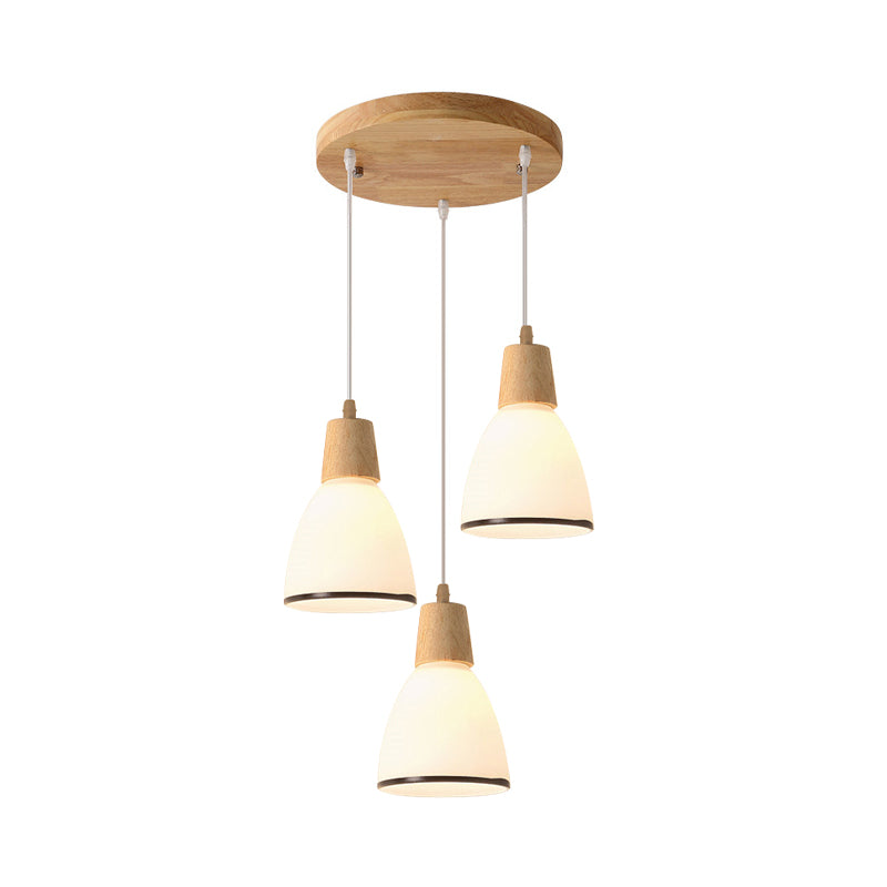 Nordic Ivory Glass Hang Lamp - 3-Head Cluster Pendant For Dining Room Wood Finish