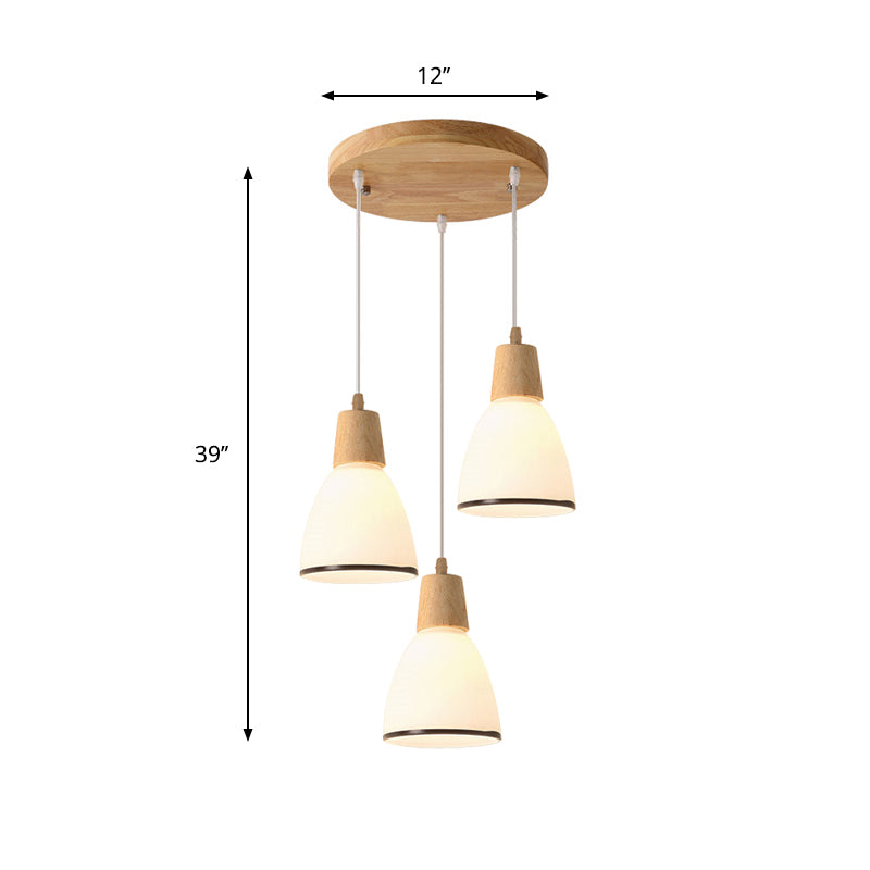 Nordic Ivory Glass Hang Lamp - 3-Head Cluster Pendant For Dining Room Wood Finish
