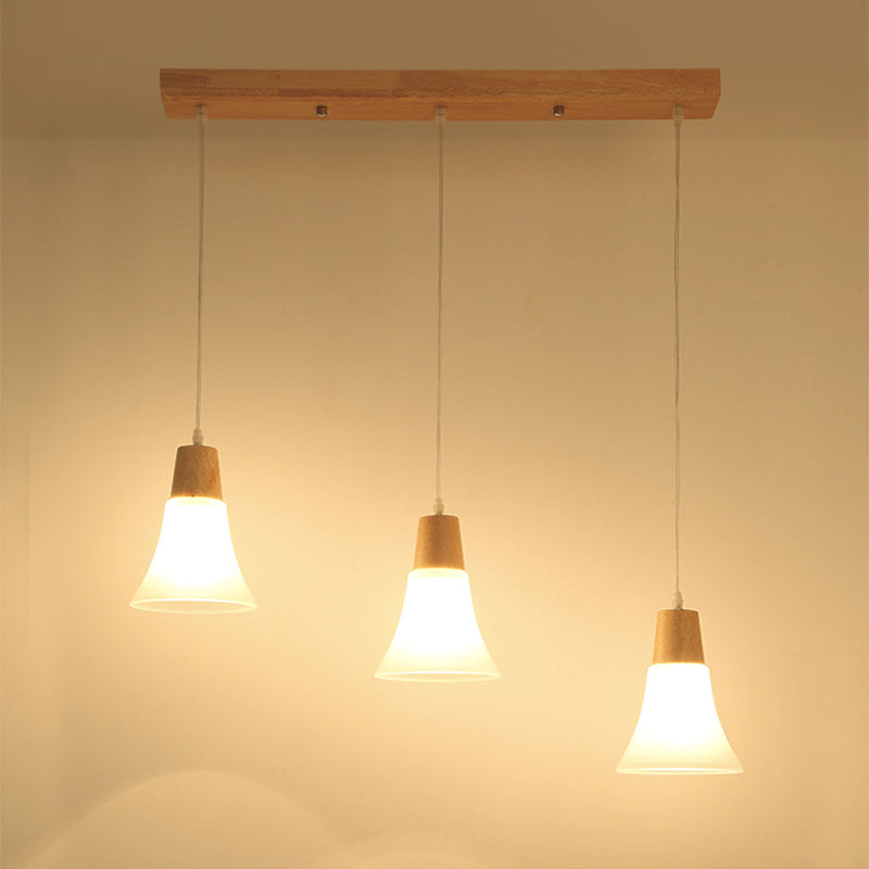 Nordic Ivory Glass 3-Head Cluster Pendant Bell/Bowl/Barrel Hang Lamp For Dining Room
