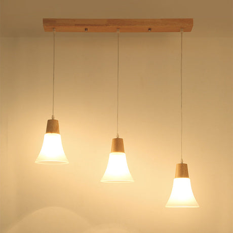 Nordic Ivory Glass 3-Head Cluster Pendant Bell/Bowl/Barrel Hang Lamp For Dining Room