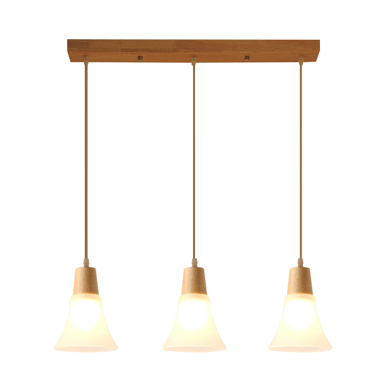 Nordic Ivory Glass Hang Lamp - 3-Head Cluster Pendant For Dining Room Wood Finish