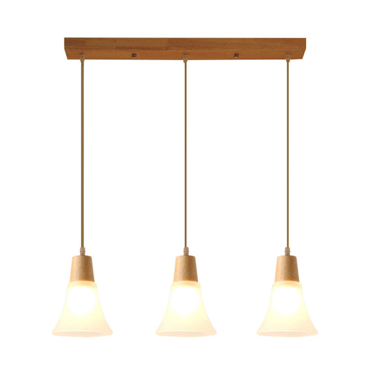Nordic Ivory Glass Hang Lamp - 3-Head Cluster Pendant For Dining Room Wood Finish
