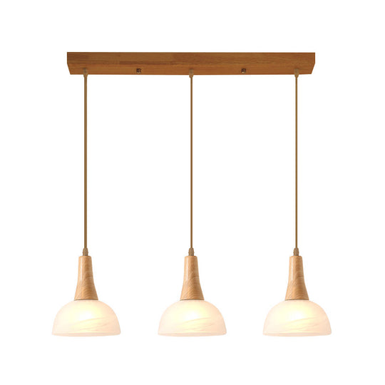 Nordic Ivory Glass Hang Lamp - 3-Head Cluster Pendant For Dining Room Wood Finish