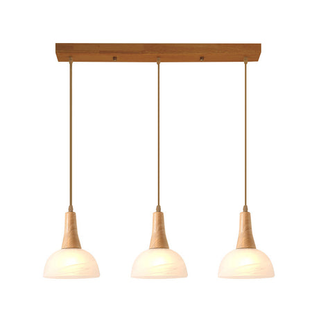 Nordic Ivory Glass 3-Head Cluster Pendant Bell/Bowl/Barrel Hang Lamp For Dining Room