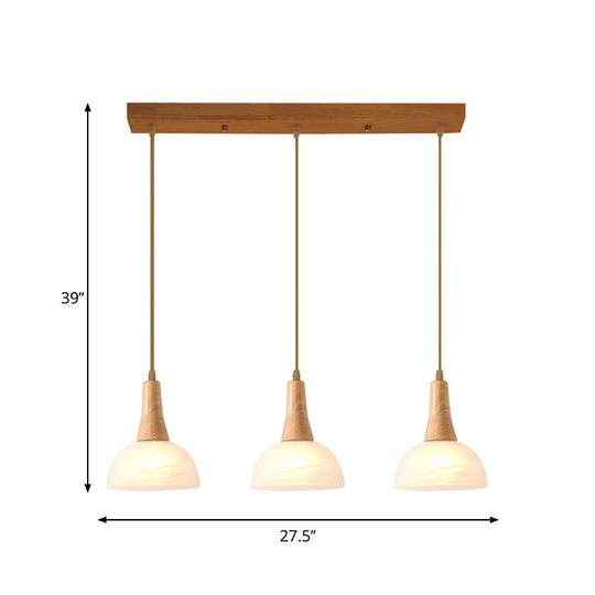 Nordic Ivory Glass Hang Lamp - 3-Head Cluster Pendant For Dining Room Wood Finish
