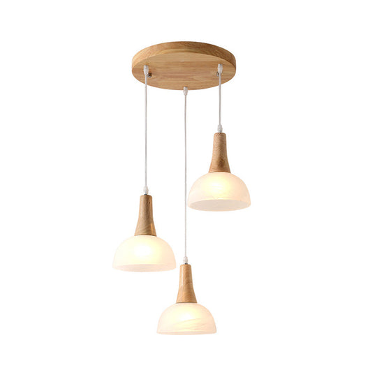 Nordic Ivory Glass Hang Lamp - 3-Head Cluster Pendant For Dining Room Wood Finish