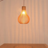 Beige Cutout Gourd Pendant Ceiling Lamp With Wood Shade - Minimalist 1-Bulb 12/15 W / 12