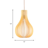Minimalist Gourd Pendant Lamp With Wood Shade And Cutouts - Beige | Available In 12’/15’ W