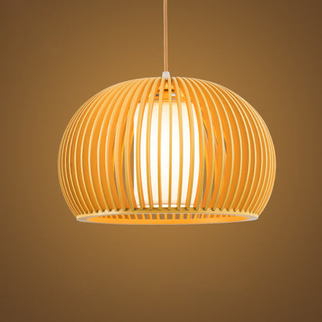 Modern Half-Globe Wooden Pendant Light - 13/18 W Inner Shade Dining Table Suspension Wood / 13