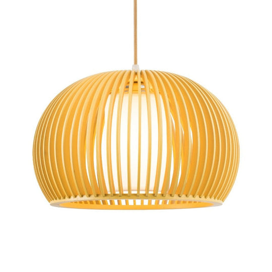 Modern Half-Globe Wooden Pendant Light - 13/18 W Inner Shade Dining Table Suspension