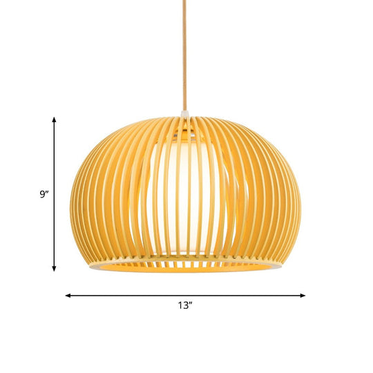 Modern Half-Globe Pendant Wooden 1-Light Dining Table Suspension Lighting - 13’/18’ W With