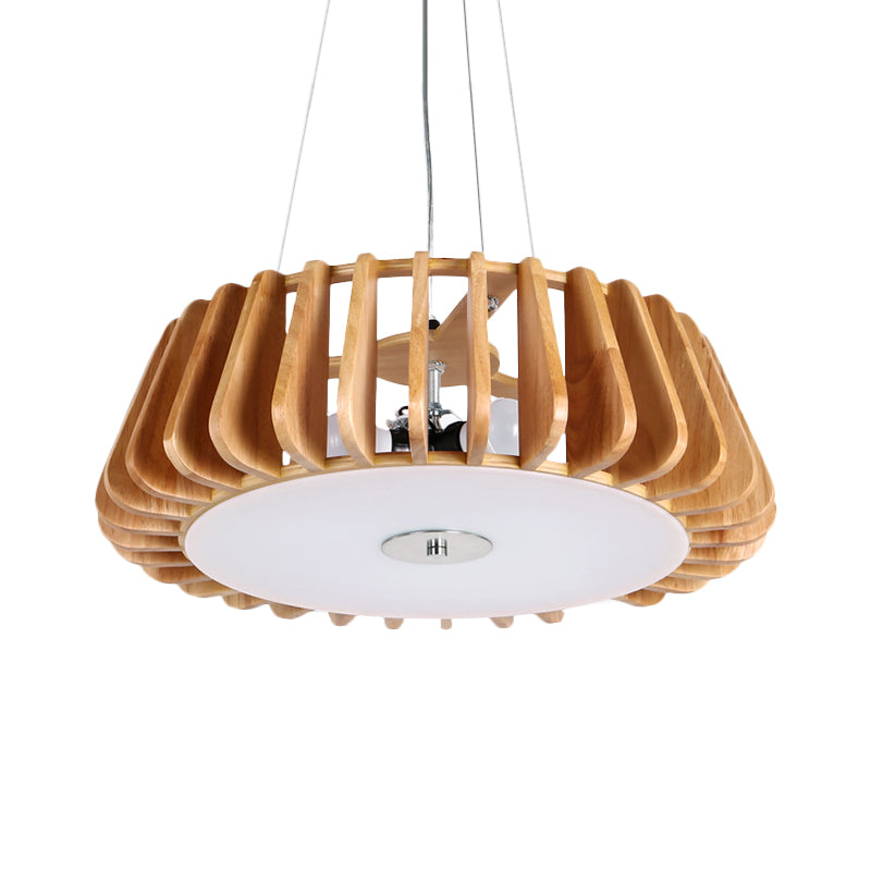 Modern Wooden Cage Pendant Light For Dining Room With Single Bulb