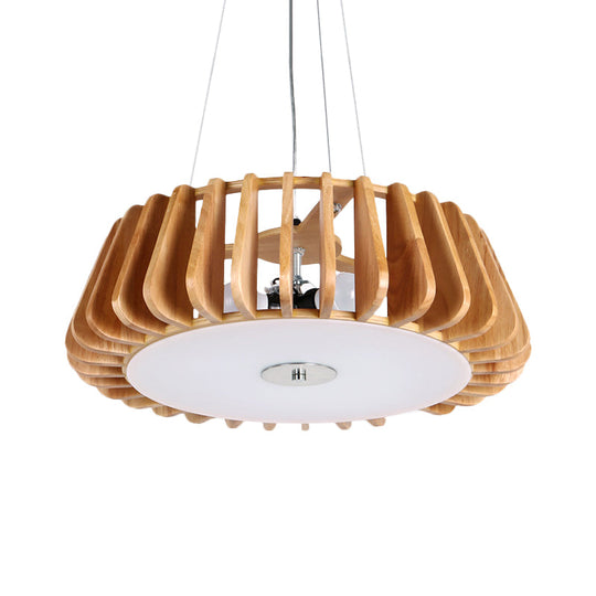 Modern Wooden Cage Pendant Light For Dining Room With Single Bulb