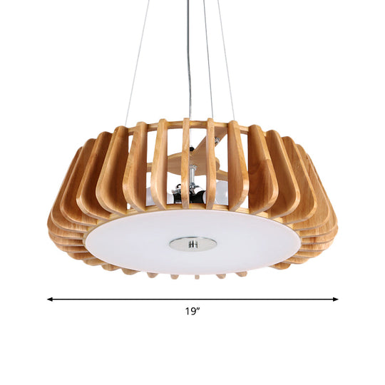 Modern Wooden Cage Pendant Light For Dining Room With Single Bulb