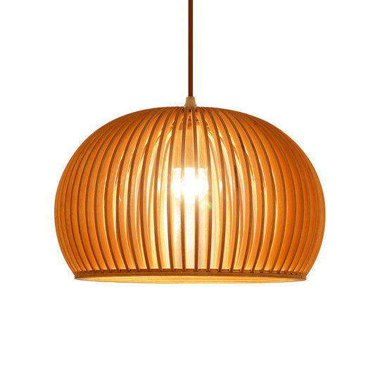 Minimalist Wood Hemisphere Pendant Ceiling Lamp Single-Bulb Beige Hang Light 14’/18’ Width