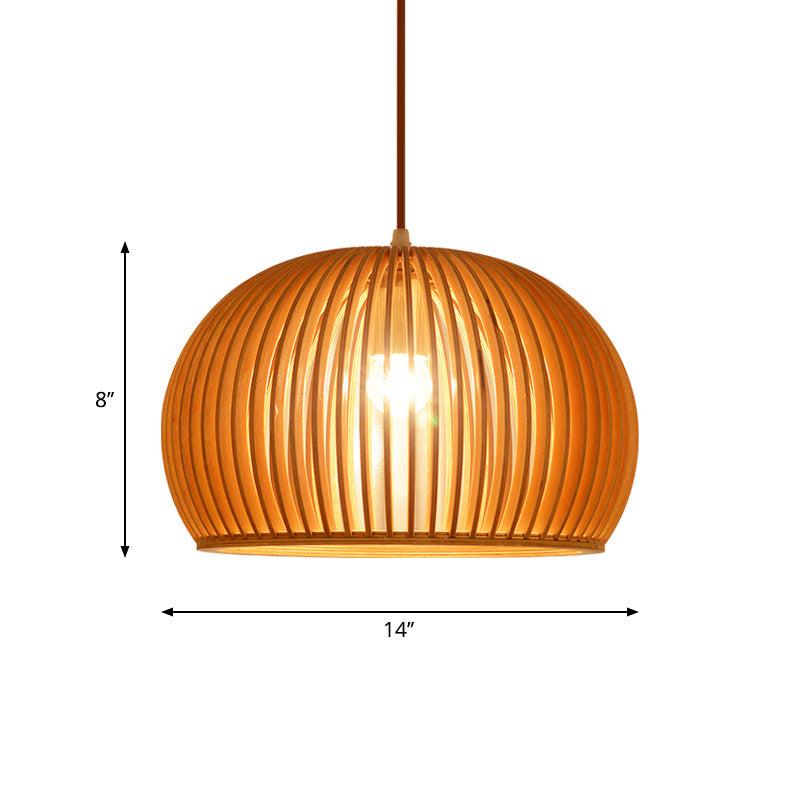 Minimalist Wood Hemisphere Pendant Ceiling Lamp Single-Bulb Beige Hang Light 14’/18’ Width