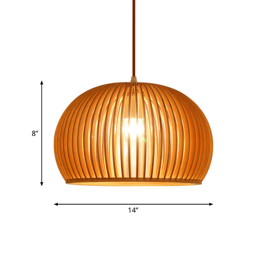 Minimalist Wood Hemisphere Pendant Ceiling Lamp Single-Bulb Beige Hang Light 14’/18’ Width