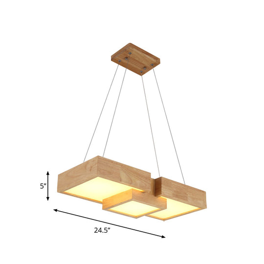 Modern Wood Dining Table Pendant Light With Symmetric Acrylic Shade - Led Hanging Fixture In 24.5/29