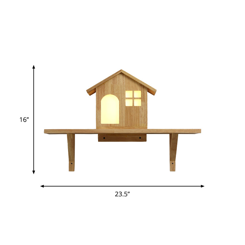 Nordic Wooden Led Wall Sconce With Storage Shelf - Beige Lodge Lamp Warm/White Light