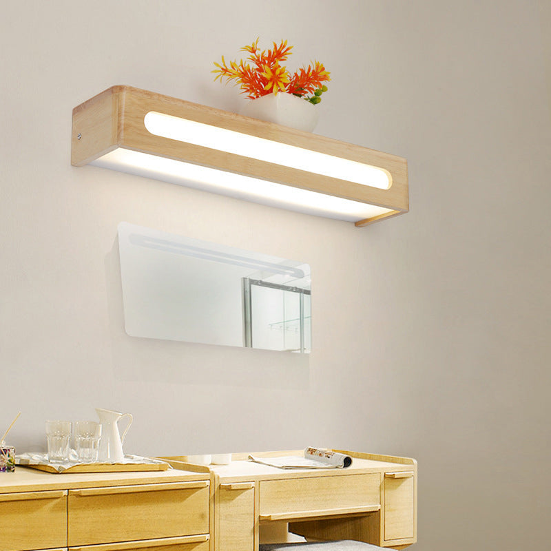 Nordic Wood Led Bathroom Vanity Wall Light - Rectangular Flush Mount Sconce (12/19.5/23.5 Wide) / 16