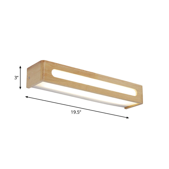 Nordic Wood Led Bathroom Vanity Wall Light - Rectangular Flush Mount Sconce (12/19.5/23.5 Wide)