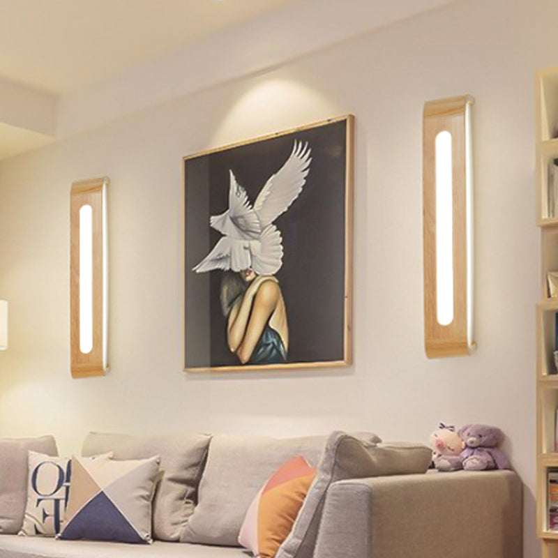 Nordic Wood Led Bathroom Vanity Wall Light - Rectangular Flush Mount Sconce (12/19.5/23.5 Wide)