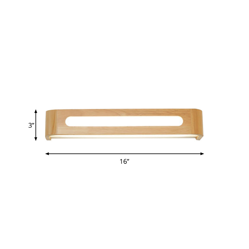 Nordic Wood Led Bathroom Vanity Wall Light - Rectangular Flush Mount Sconce (12/19.5/23.5 Wide)