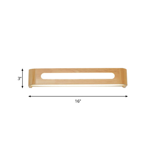 Nordic Wood Led Bathroom Vanity Wall Light - Rectangular Flush Mount Sconce (12/19.5/23.5 Wide)